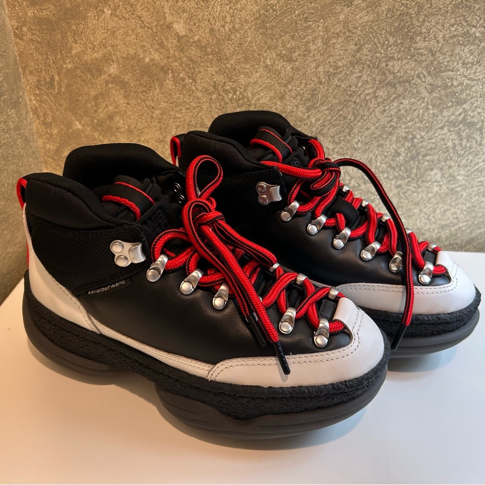 Alexander Wang Black and White Sneakers with Red Laces